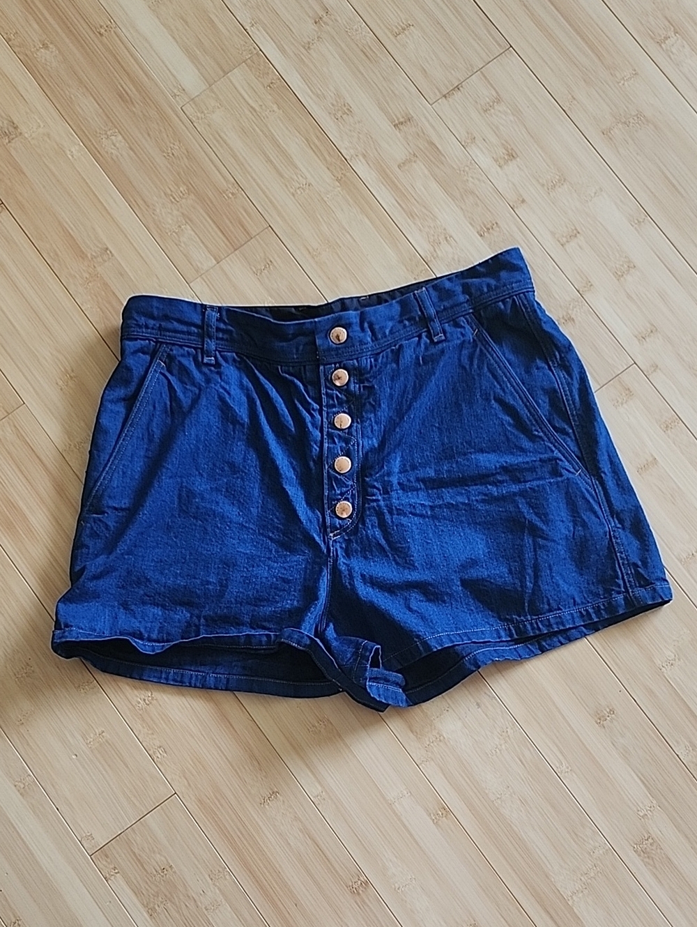 rag & bone Deep Blue High-Rise Button-Front Jean Shorts